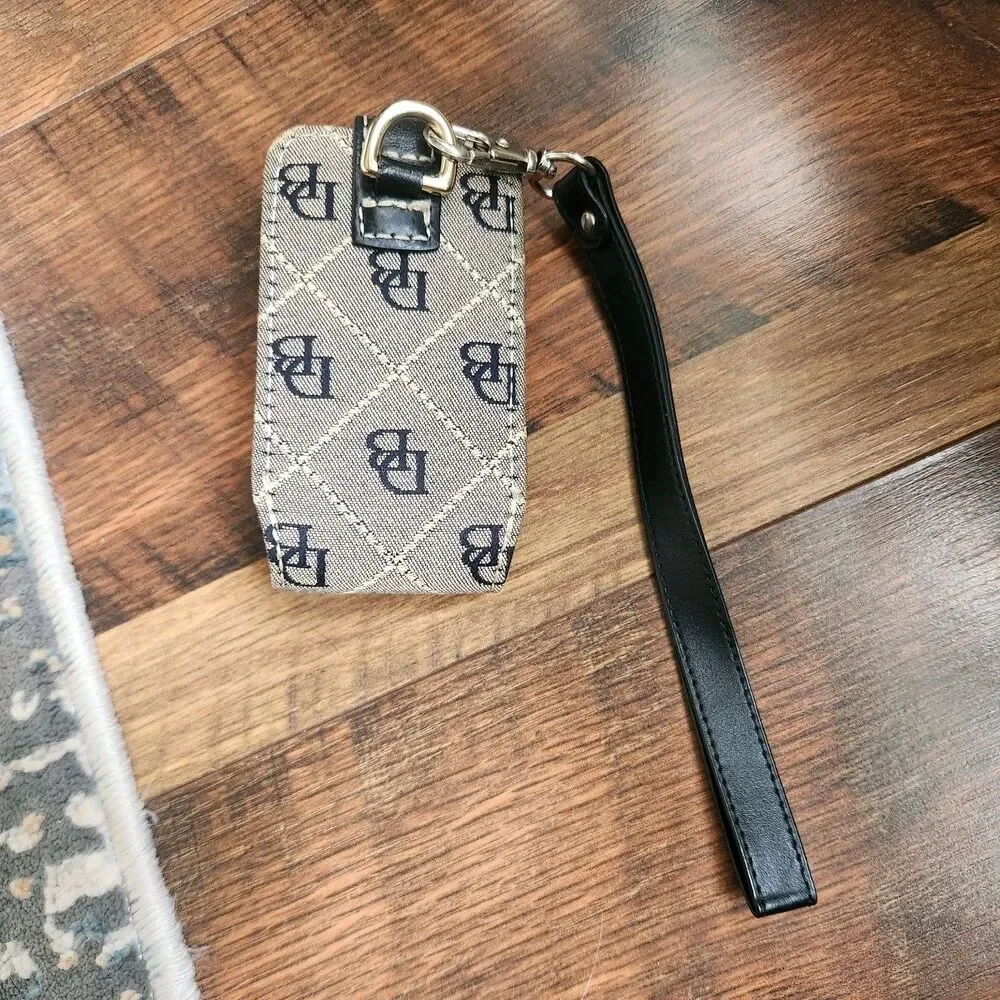 Vtg Dooney & Bourke Leather and Fabric Cell Phone Case Wristlet Tech Accessory